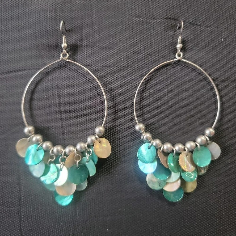 3/$11 Teal and Bone Color Chandilier Earrings